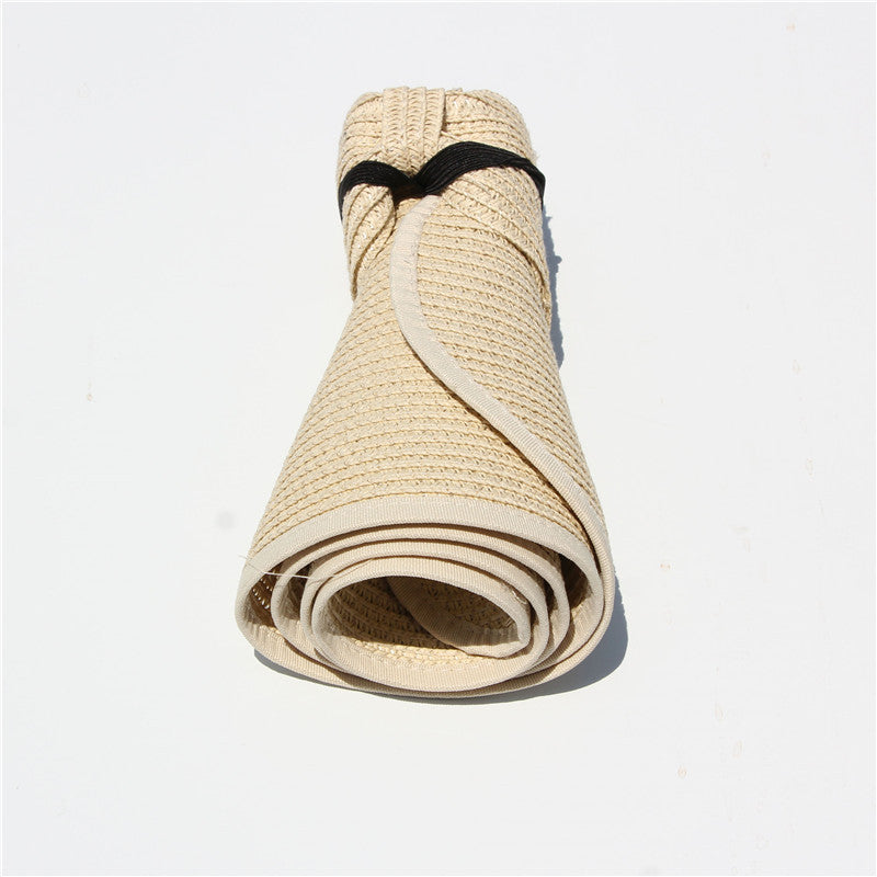 Packable Straw Sun Visor With Bow Detail - Beige