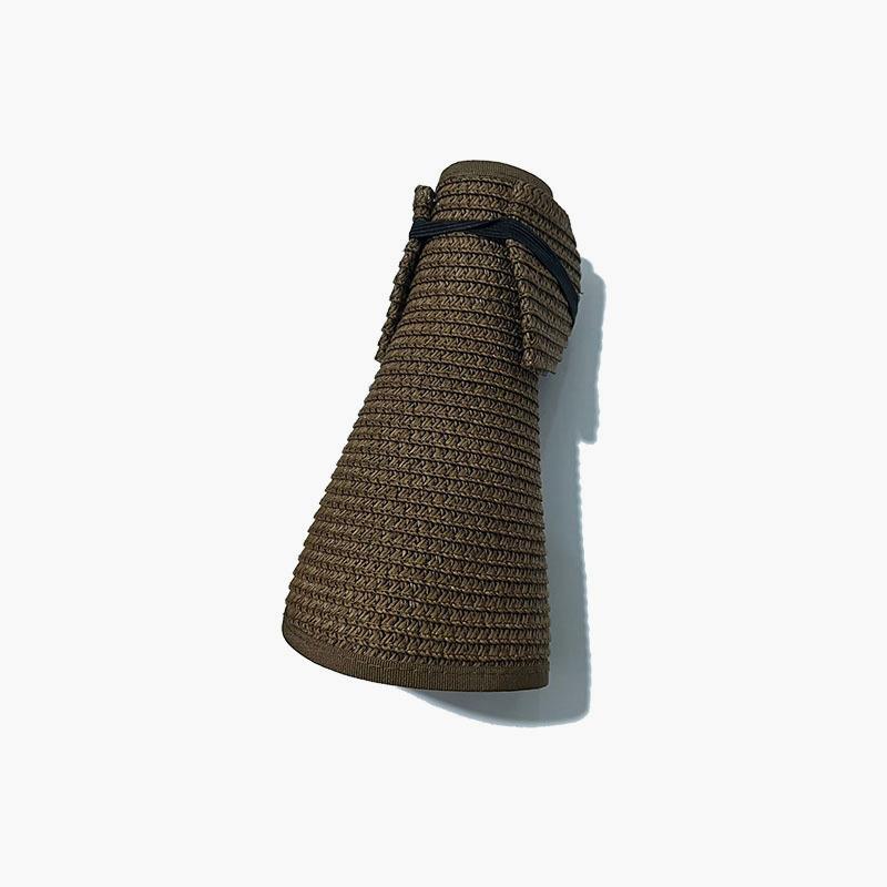 Packable Straw Sun Visor With Bow Detail - Coffee