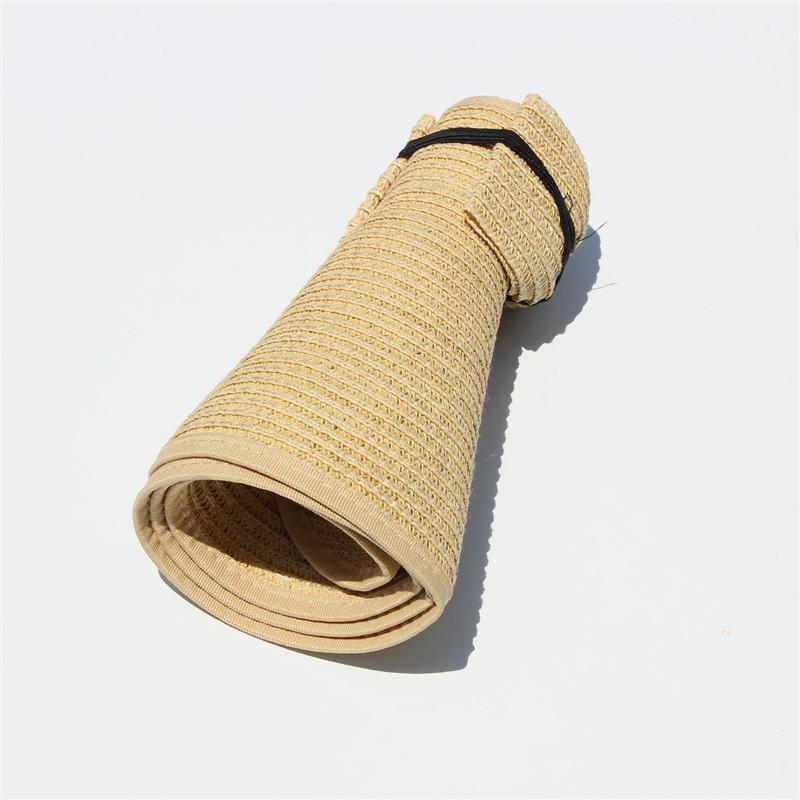 Packable Straw Sun Visor With Bow Detail - DBeige