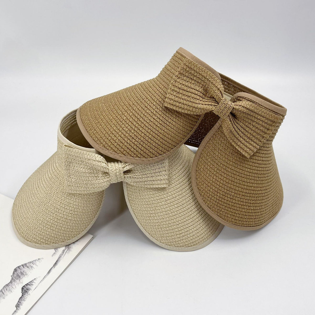 Packable Straw Sun Visor With Bow Detail - Navyblue - 4