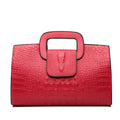 Croc Embossed Cut Out Handle Top Handle Clutch - Red