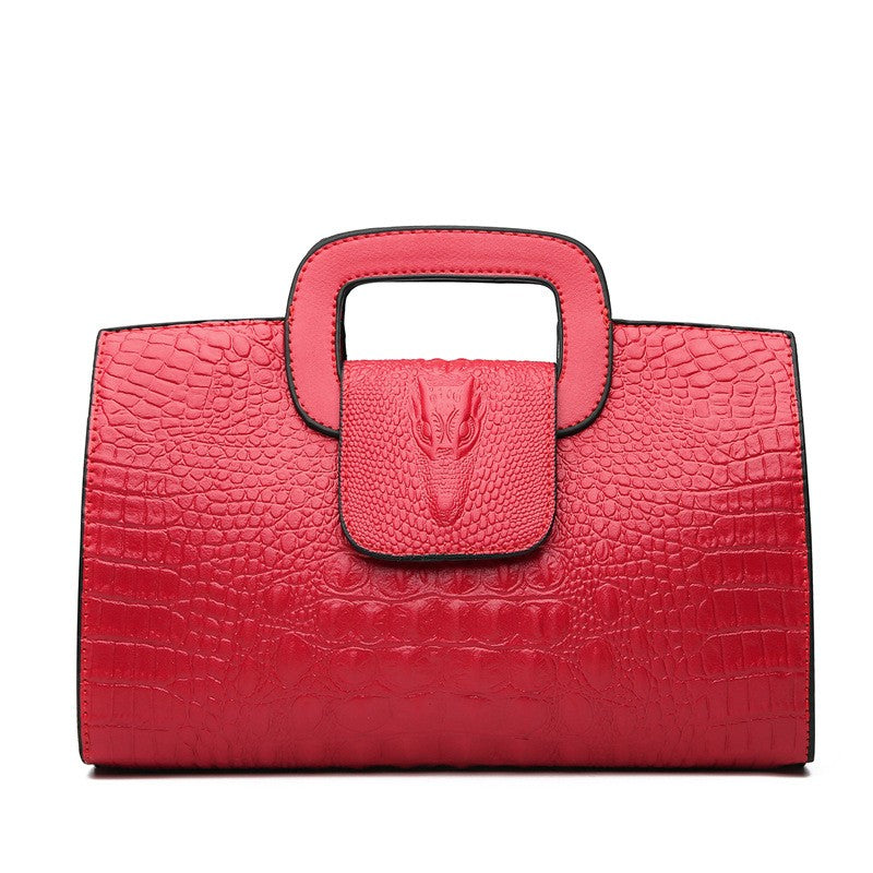 Croc Embossed Cut Out Handle Top Handle Clutch - Red
