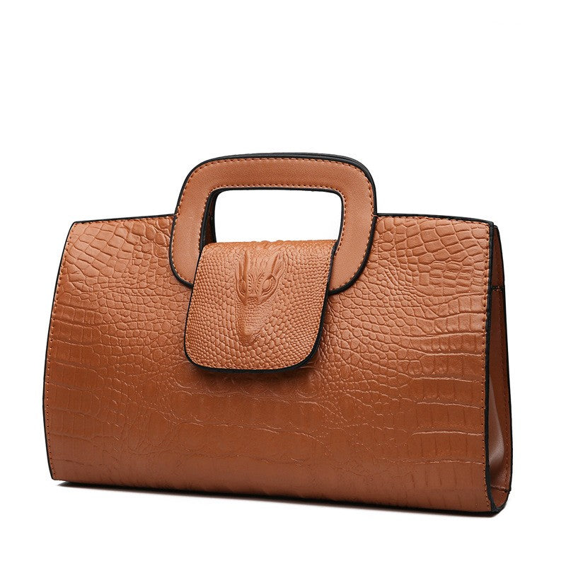 Croc Embossed Cut Out Handle Top Handle Clutch