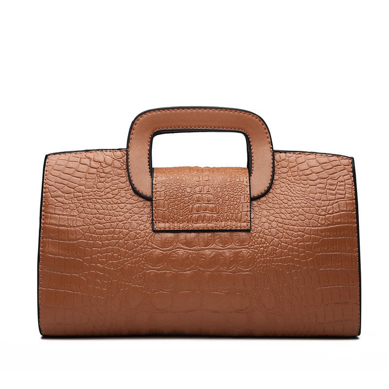 Croc Embossed Cut Out Handle Top Handle Clutch