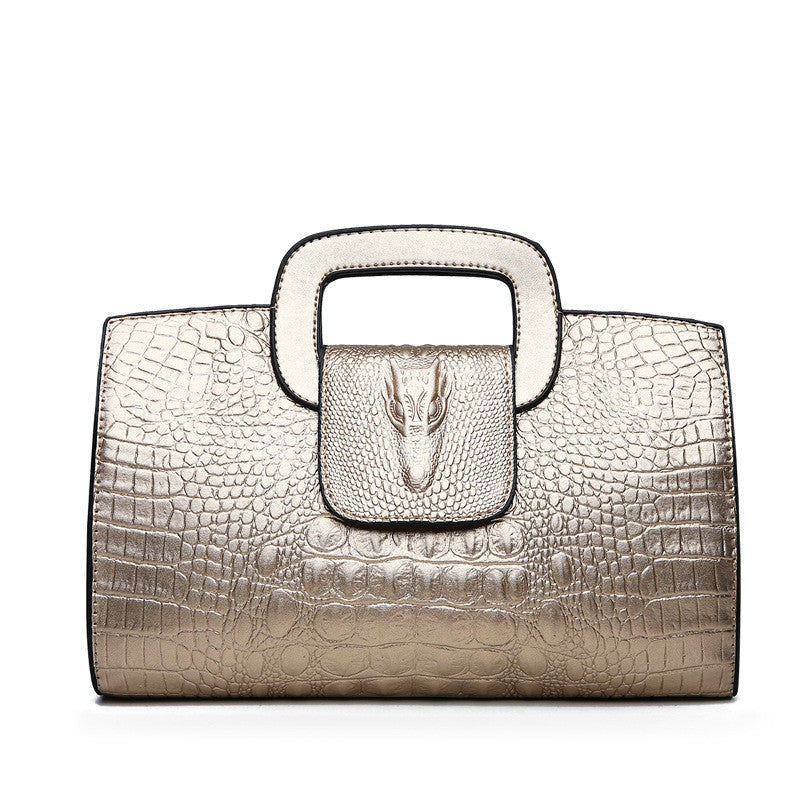 Croc Embossed Cut Out Handle Top Handle Clutch