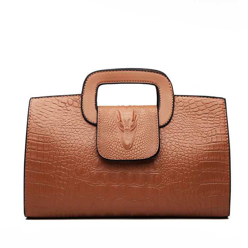 Croc Embossed Cut Out Handle Top Handle Clutch