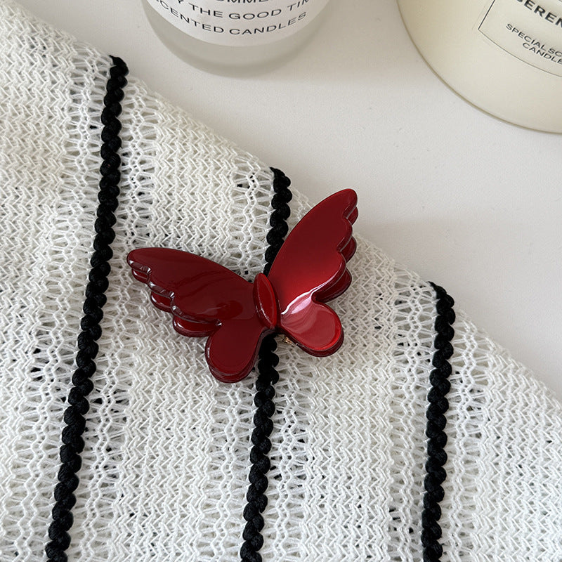 Butterfly Hair Pin With Layered Wings - Red