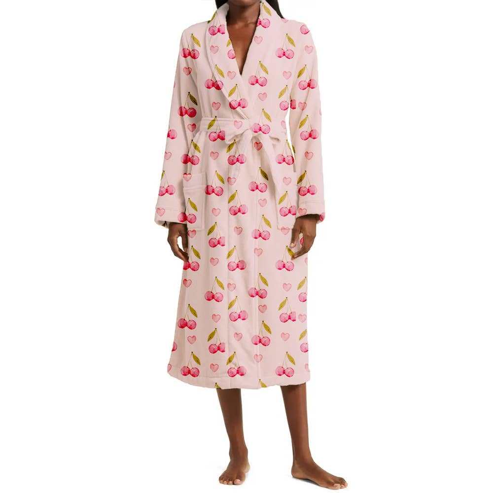 Fruit Print Long Wrap Robe