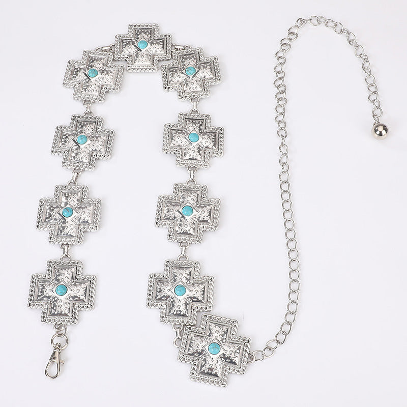 Ornate Cross Concho Waist Chain - Silvery - 1