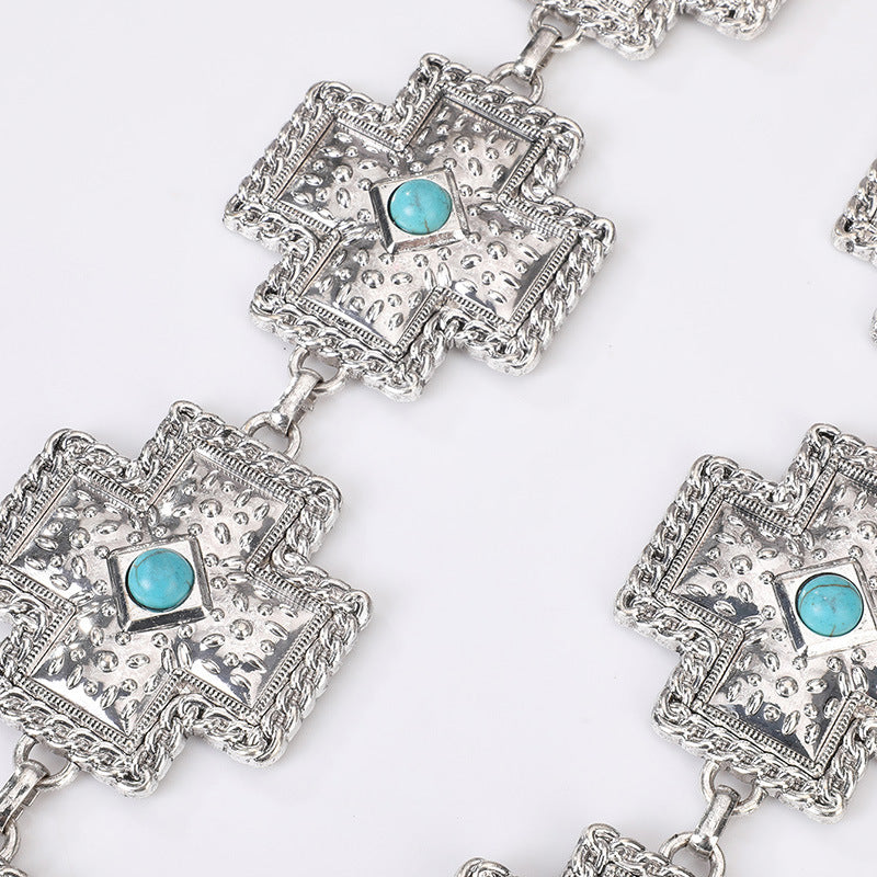 Ornate Cross Concho Waist Chain - Silvery - 3