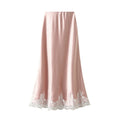 Satin Maxi Skirt with Lace Trim Hem - Pink