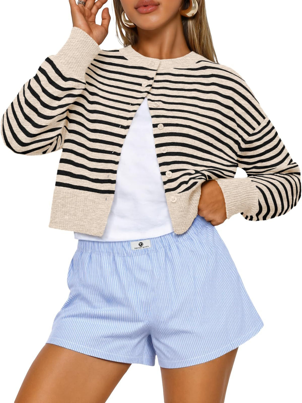 Cropped Button Front Knit Cardigan - Camel01