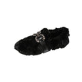 Fuzzy Rhinestone Buckle Slip On Loafers - Black