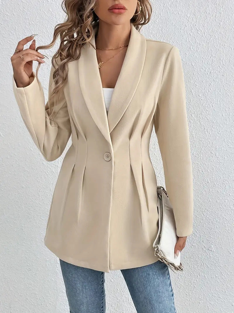 Shawl Collar Ruched Waist One Button Blazer