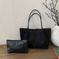 Faux Suede Slouchy Tote Bag With Pouch - Black
