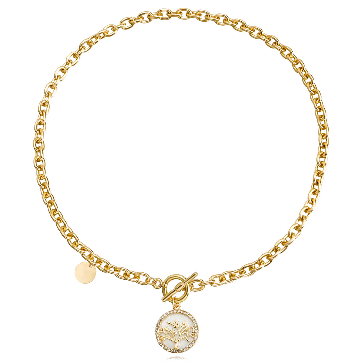 Shell Disc Pendant Layered Chain Necklace - Color_06