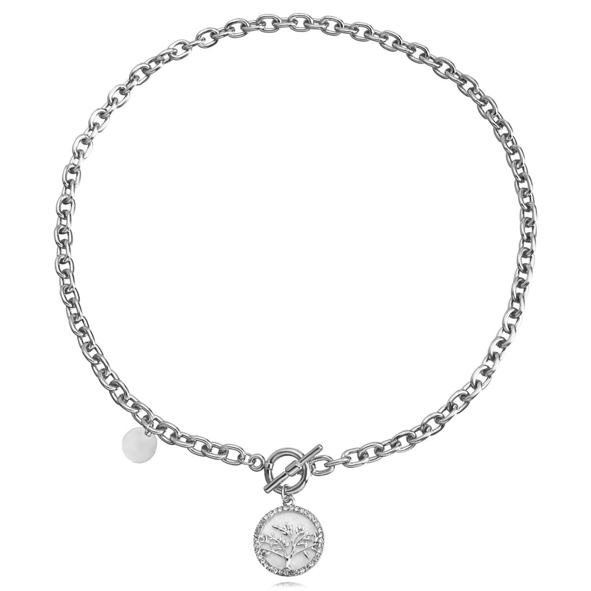 Shell Disc Pendant Layered Chain Necklace - Color_07