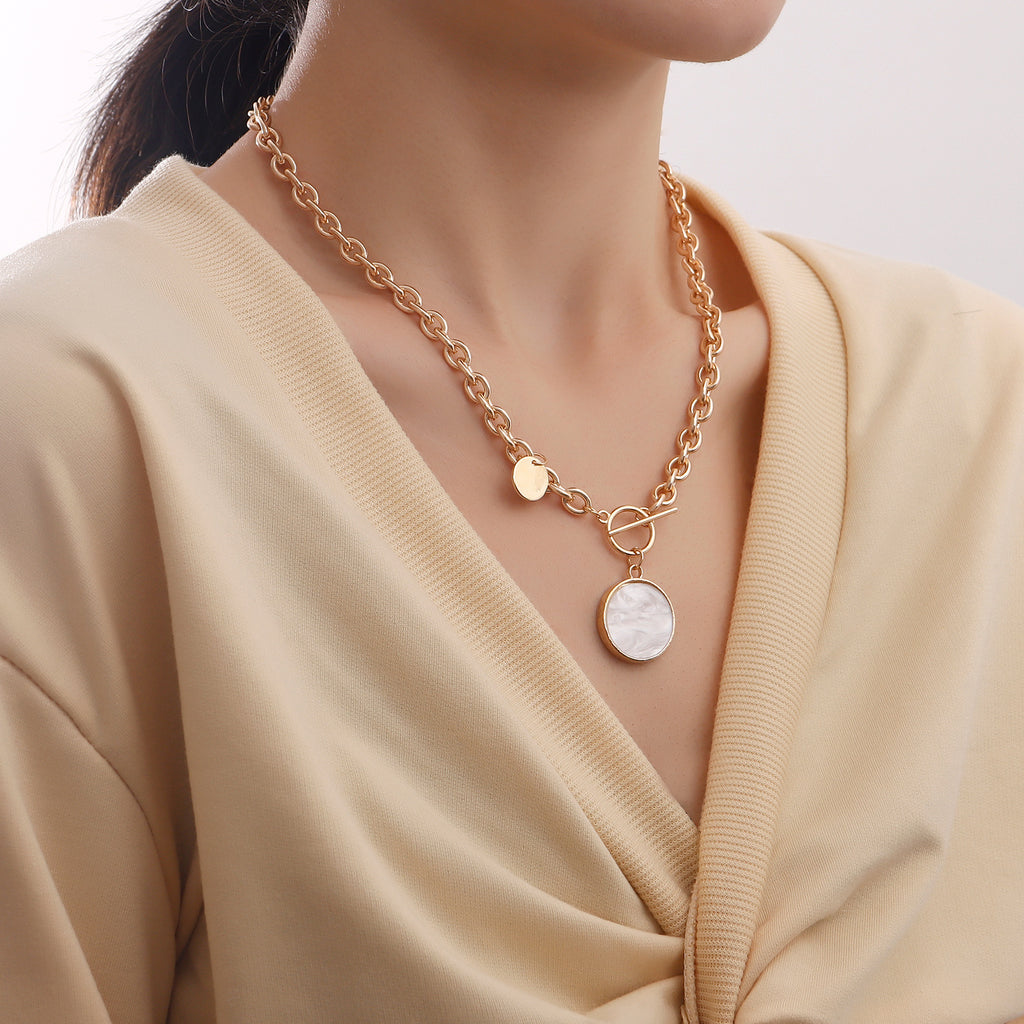 Shell Disc Pendant Layered Chain Necklace - view 2