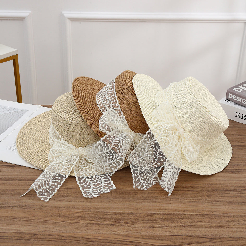 Wide Brim Boater Hat With Lace Sash