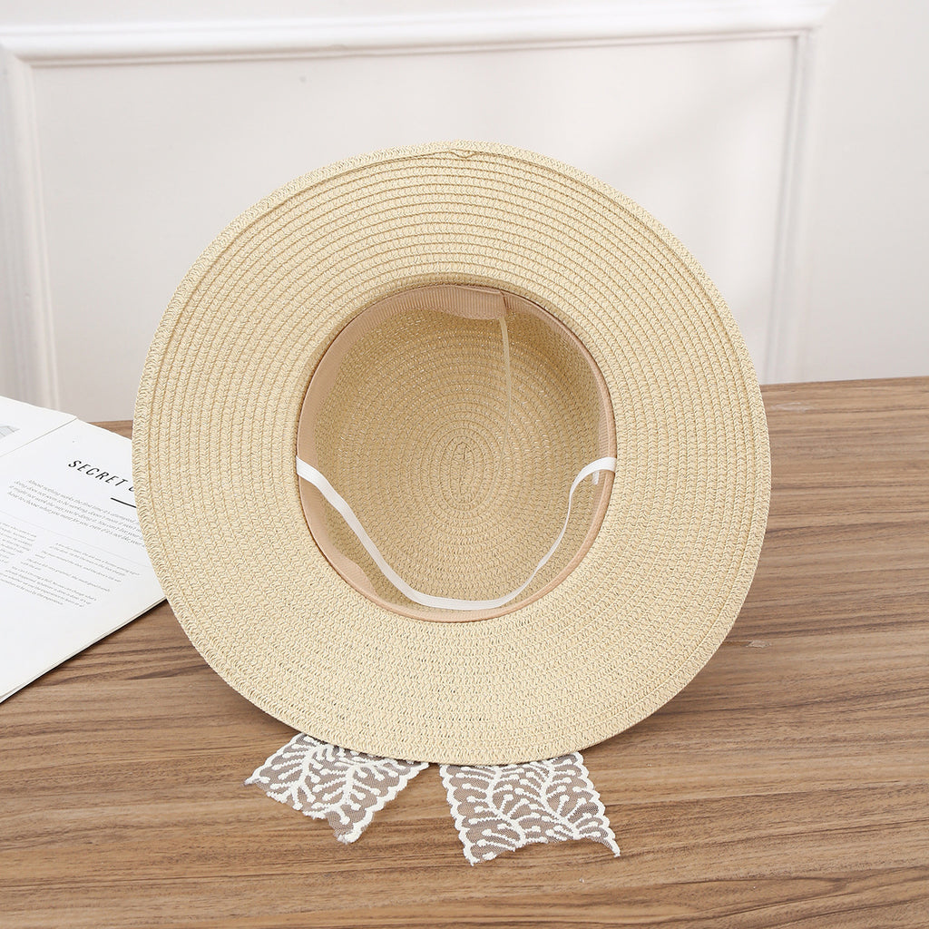 Wide Brim Boater Hat With Lace Sash - view 1