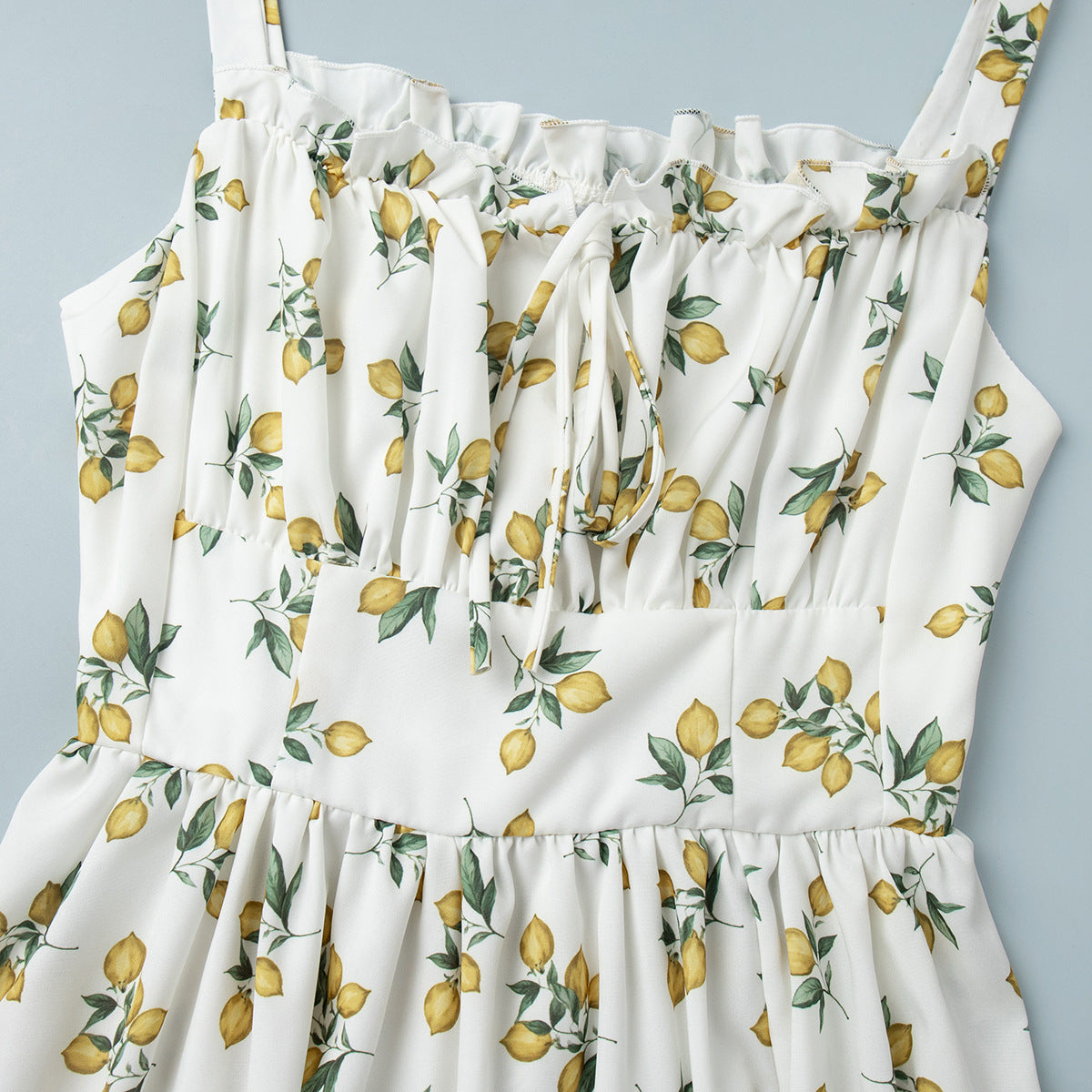 Lemon Print Corset Bodice Maxi Dress - Beige - 6