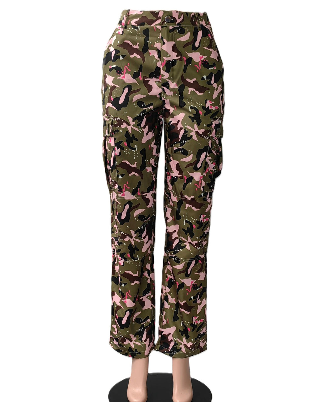 Camo Print High Rise Utility Cargo Pants - Color - 1