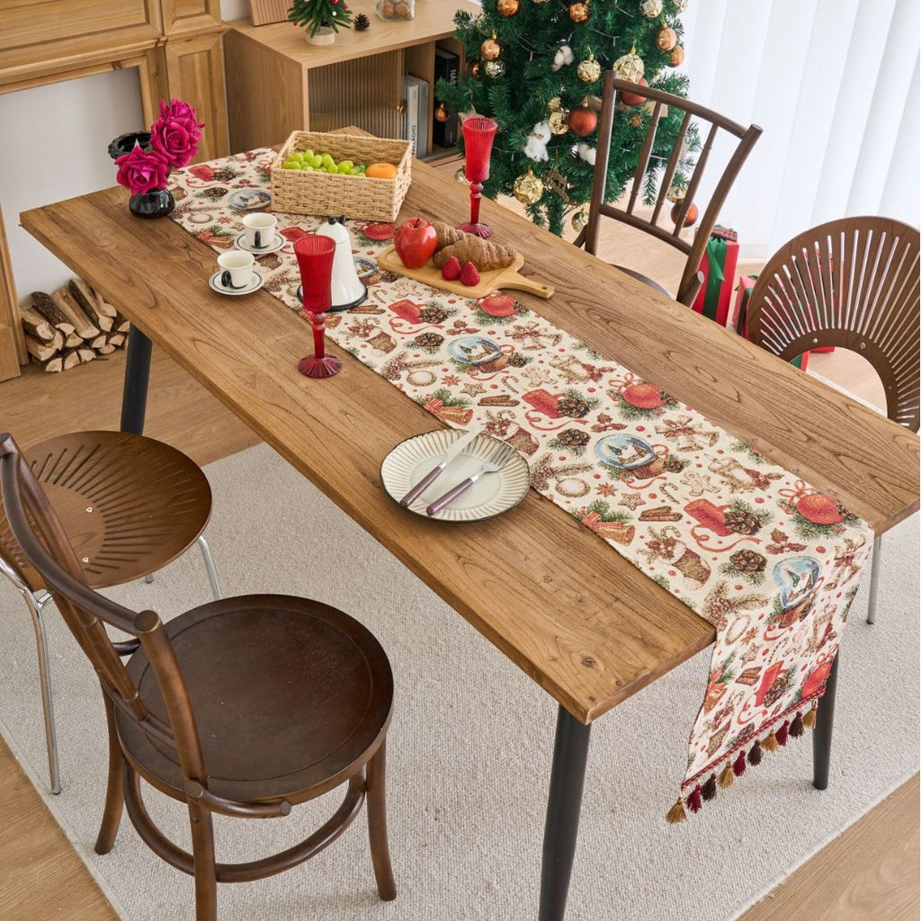 Christmas Table Runner with Woven Pattern and Tassels - view 1
