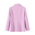 Notch Lapel Single Button Slim Blazer - Purple