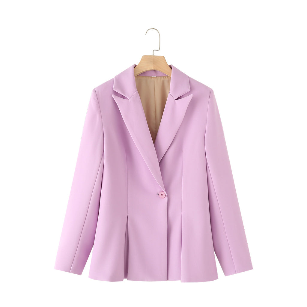 Notch Lapel Single Button Slim Blazer - Purple - 1