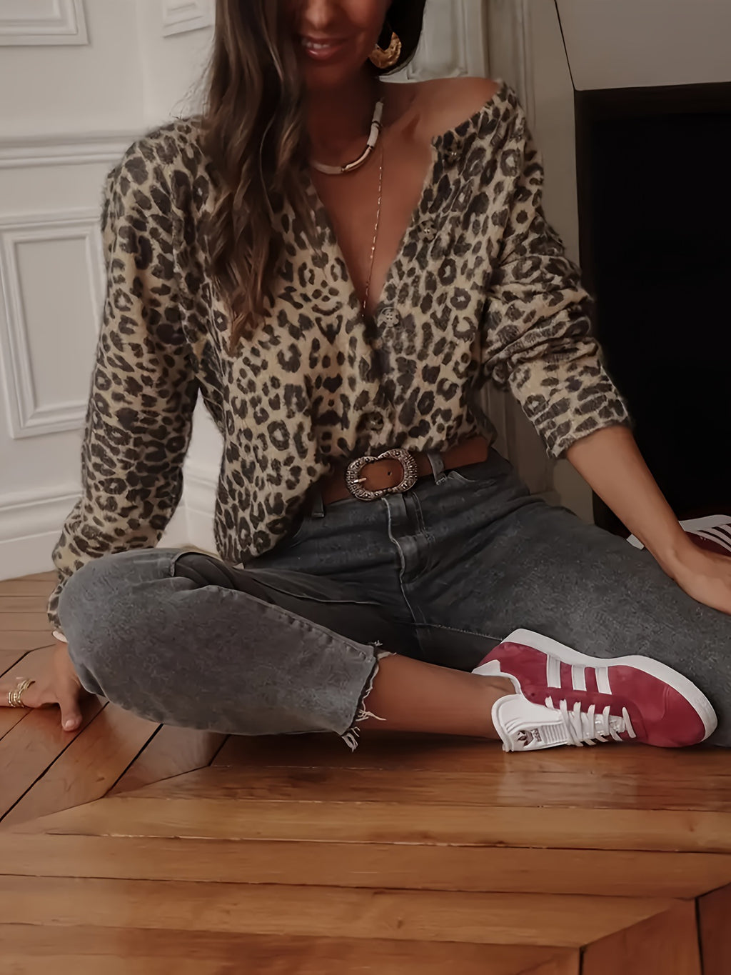 Leopard Print Button Front Knit Cardigan - Leo - 2