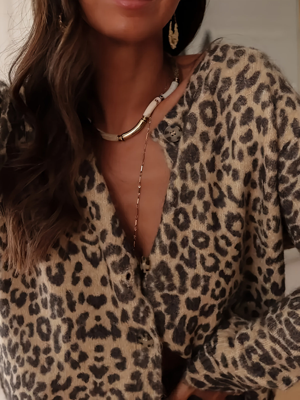 Leopard Print Button Front Knit Cardigan - Leo - 3
