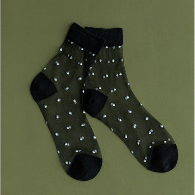 Dotted Sheer Mesh Ankle Socks - Black