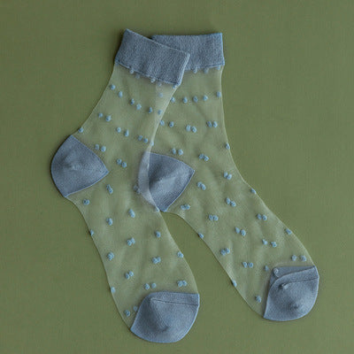 Dotted Sheer Mesh Ankle Socks - Blue