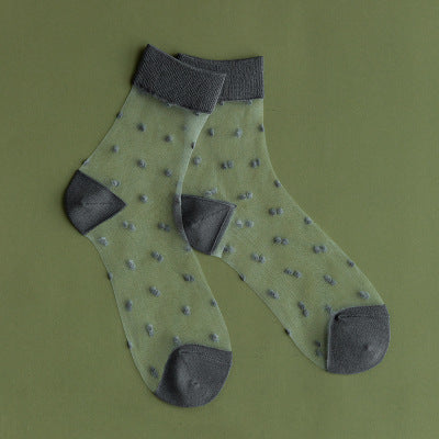 Dotted Sheer Mesh Ankle Socks - Grey