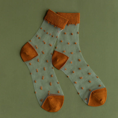 Dotted Sheer Mesh Ankle Socks - Orange