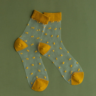 Dotted Sheer Mesh Ankle Socks - Turmeric - 1