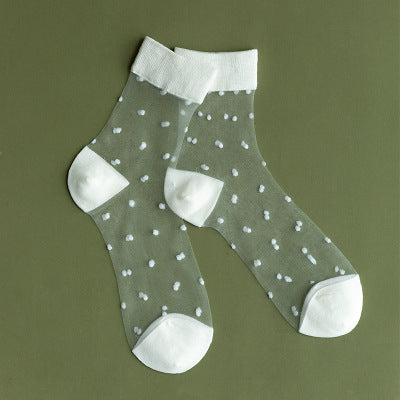 Dotted Sheer Mesh Ankle Socks - White