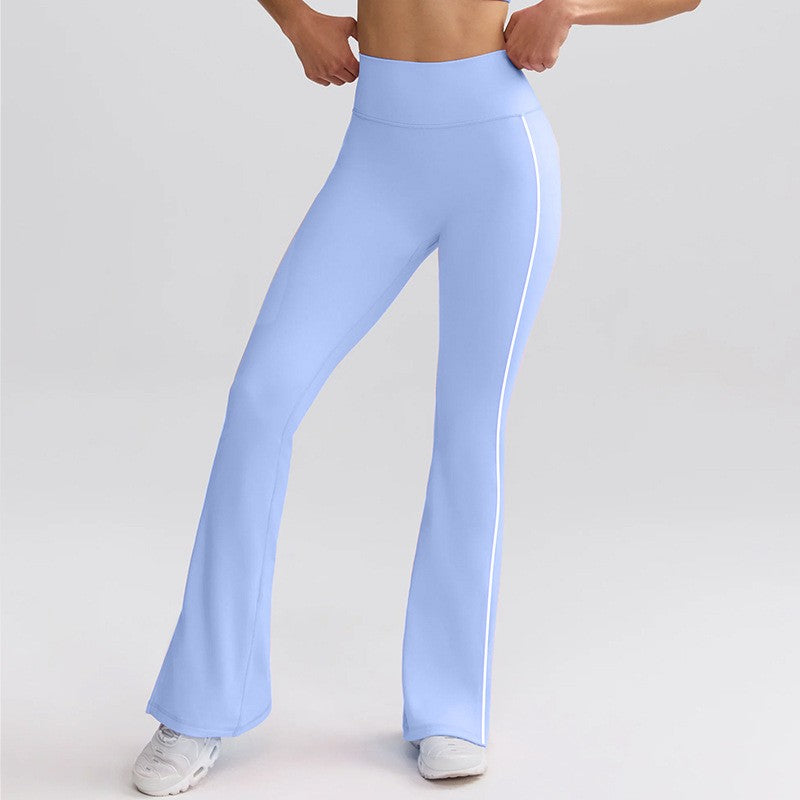 Contrast Piping High Waist Flare Yoga Leggings - Lavender Blue