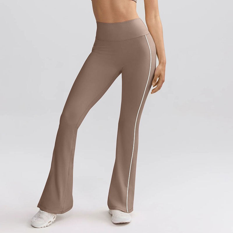 Contrast Piping High Waist Flare Yoga Leggings - Mocha