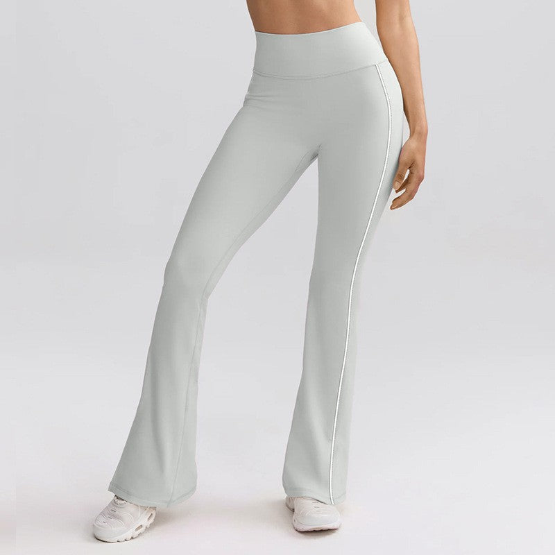 Contrast Piping High Waist Flare Yoga Leggings - Stone Gray