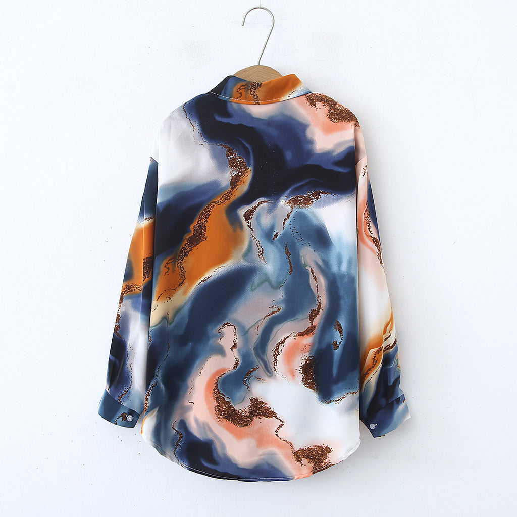Marbled Abstract Print Button Down Shirt - Multi - 1
