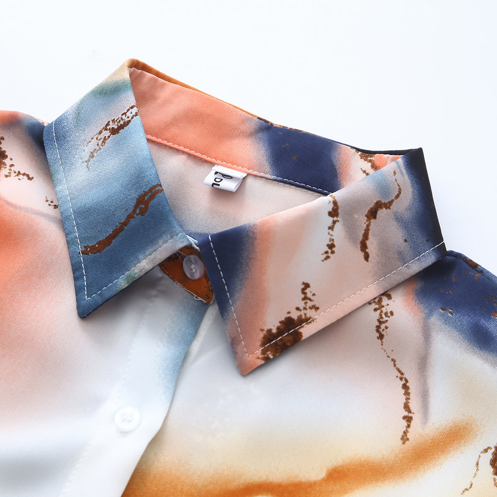 Marbled Abstract Print Button Down Shirt - Multi - 6