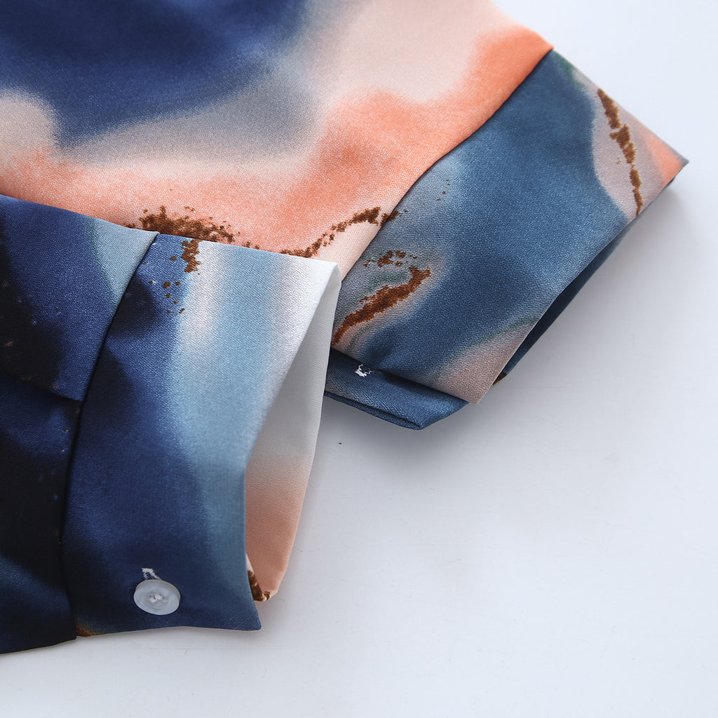 Marbled Abstract Print Button Down Shirt - Multi - 7