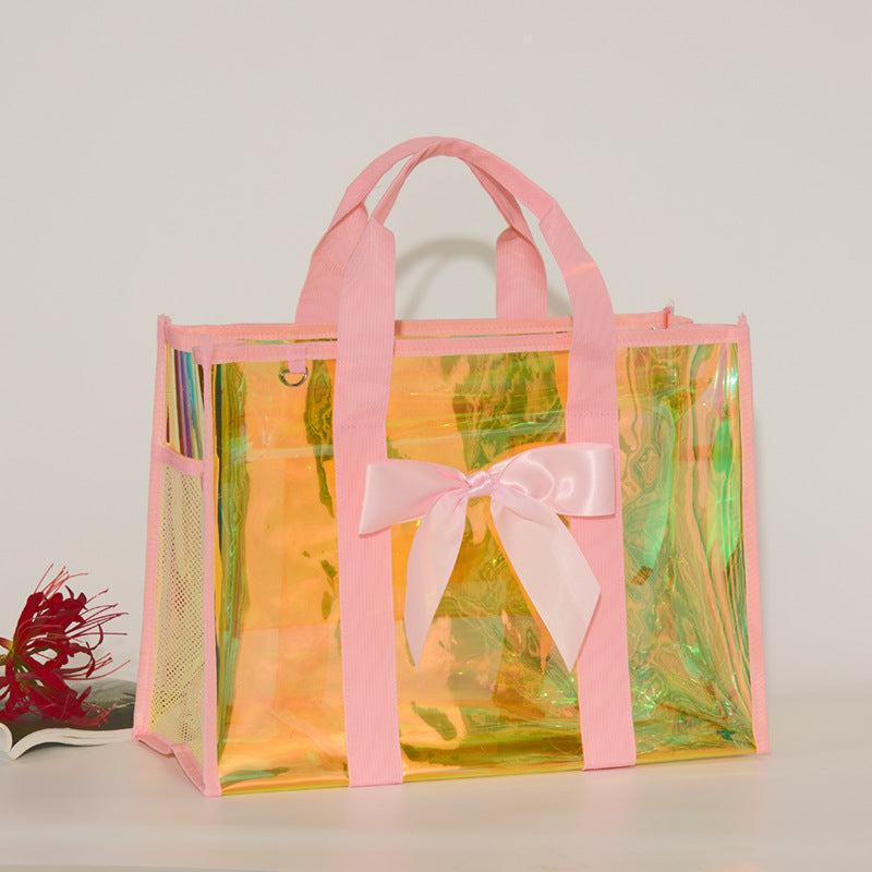 Bow Detail Iridescent Clear Tote Bag - Pink - 1