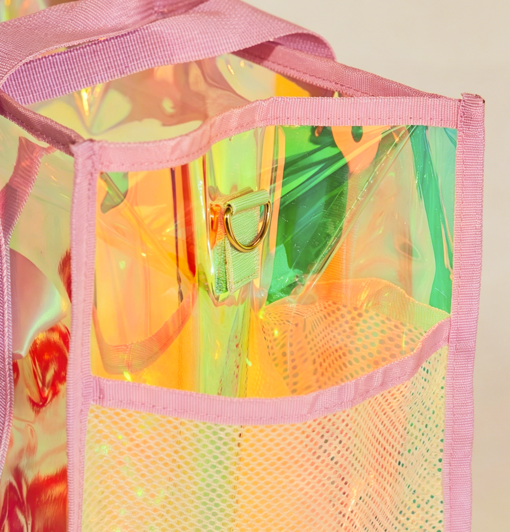 Bow Detail Iridescent Clear Tote Bag - Pink - 2
