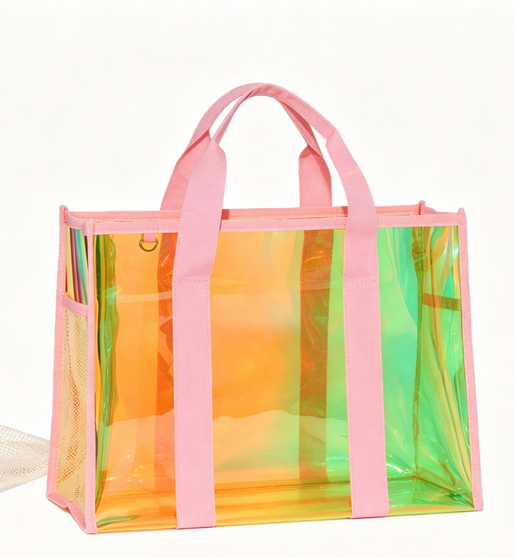 Bow Detail Iridescent Clear Tote Bag - Pink - 3