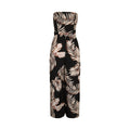 Palm Print Strapless Wide Leg Jumpsuit - Black