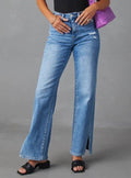 High Rise Wide Leg Split Hem Jeans - Blue