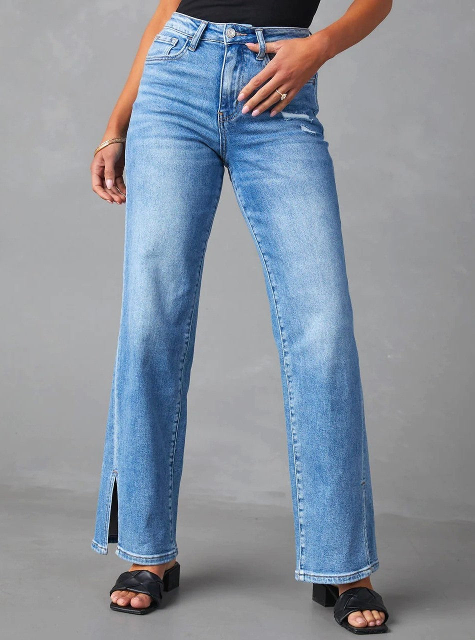 High Rise Wide Leg Split Hem Jeans