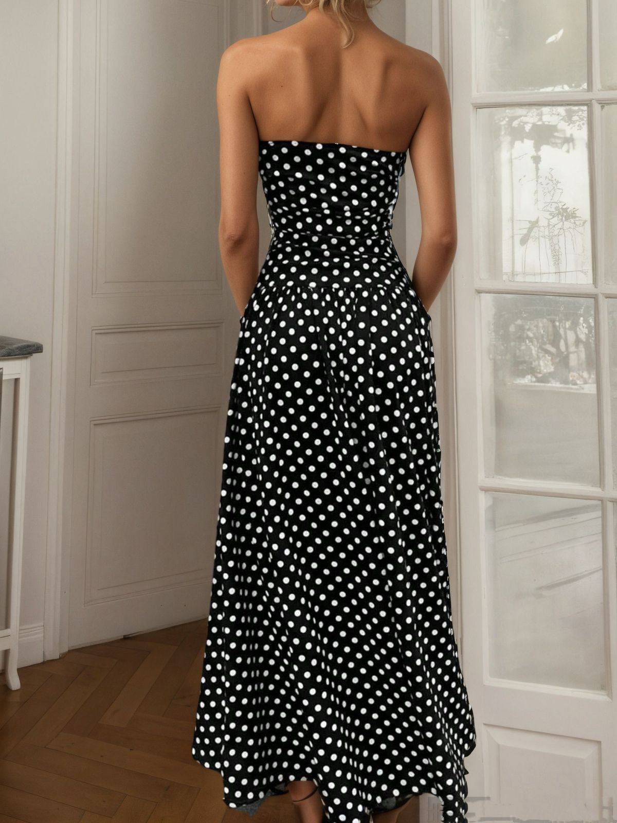 Vintage Dot Print Strapless A-Line Dress - view 3